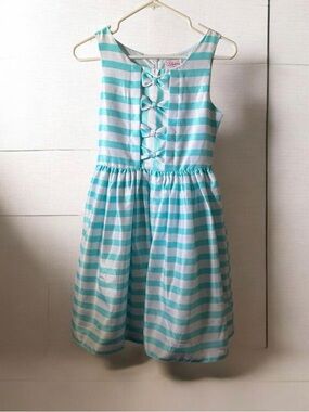 Bloome de jeune fille Girls 16 Blue/White Striped Fit & Flare Sleeveless Dress